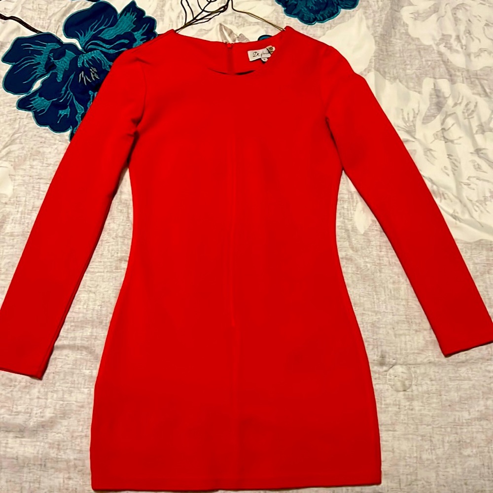 Bright red, small short long sleeve dress, good to wear for Christmas and dinner